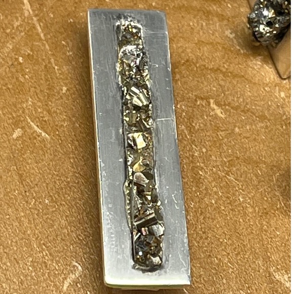 Vintage Sterlng Silver Raw pyrite Cufflinks & Tie Clip signed JLP Taxco - Picture 3 of 8